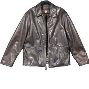 Marc New York Leather Jacket Mens LT Dark Brown Zip Quilt Lined Bomber Moto 90s